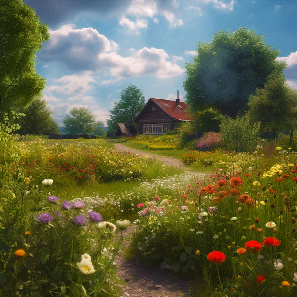 Malen nach Zahlen - Dorfidylle auf der Wiese - hochwertige Leinwand - 170523, Boote, Landschaft, Neu eingetroffen, Quadratisch