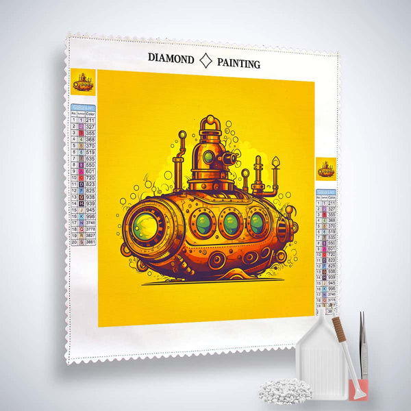 Diamond Painting - Uboot Comicart - gedruckt in Ultra-HD - Neu eingetroffen, Quadratisch, Retro Schiffe