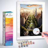 DIY Paint by Numbers NY Cityscape kit for adults including paint, brushes, and canvas featuring vibrant city skyline and Central Park.