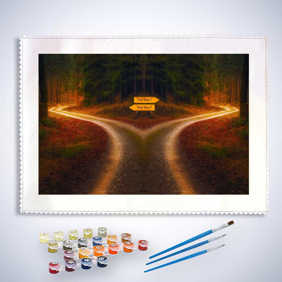 Malen nach Zahlen - Weggabelung - hochwertige Leinwand - Horizontal, Landschaft, Sprüche