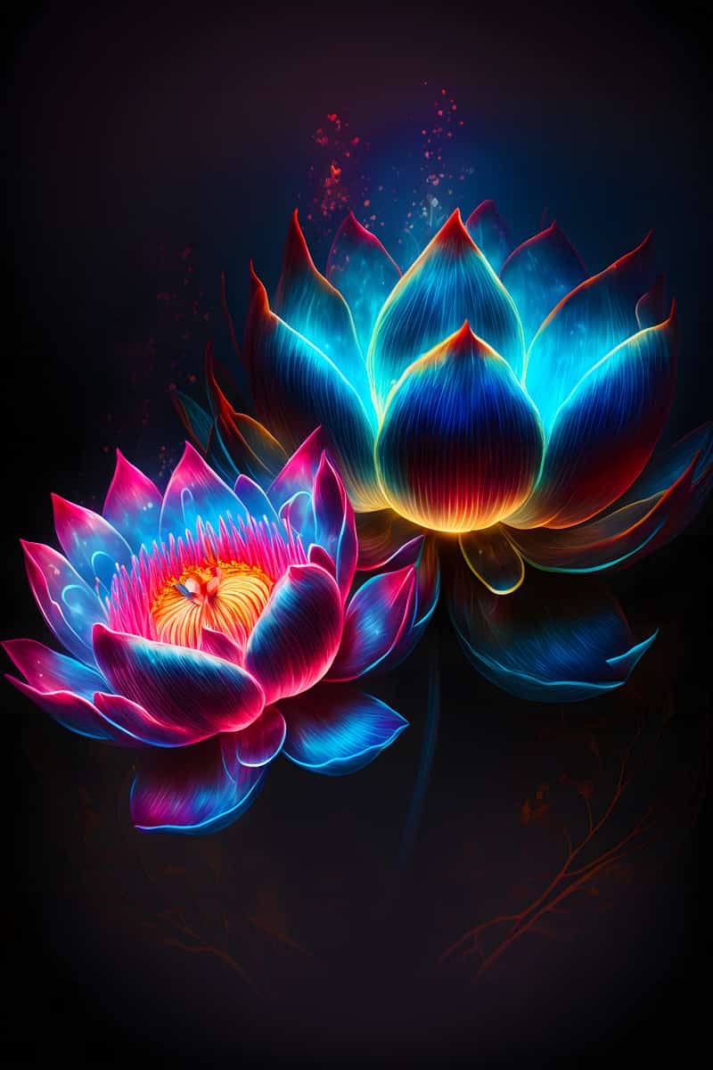 Vibrant diamond painting of neon-colored flowers on a dark background, part of the Flower Concert kit. Perfect for Paint by Numbers enthusiasts.