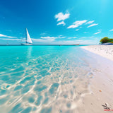Coastal Magic Diamond Painting - Sparkling blue sea with sailboats and sandy beach