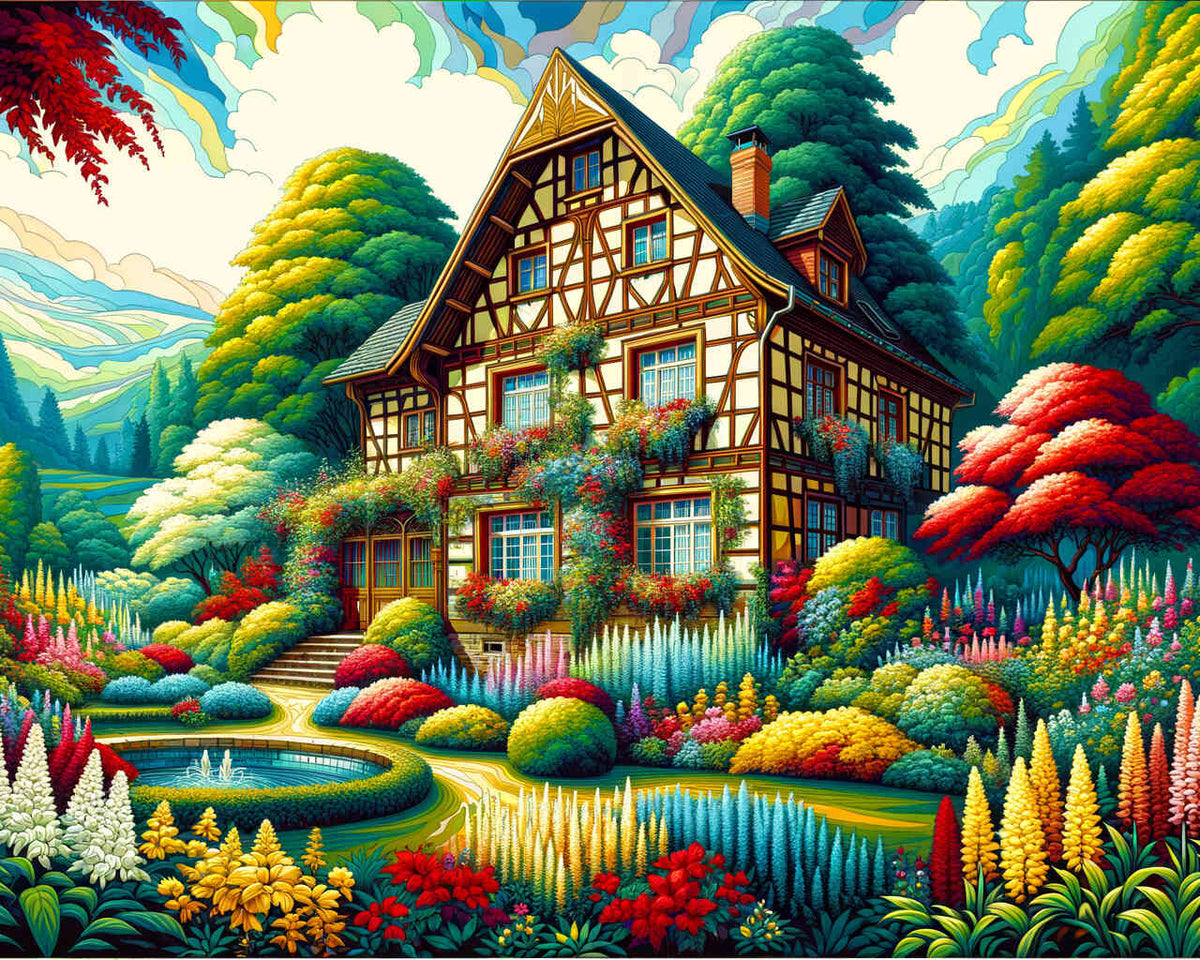 Fairy tale villa with garden - Paint by Numbers