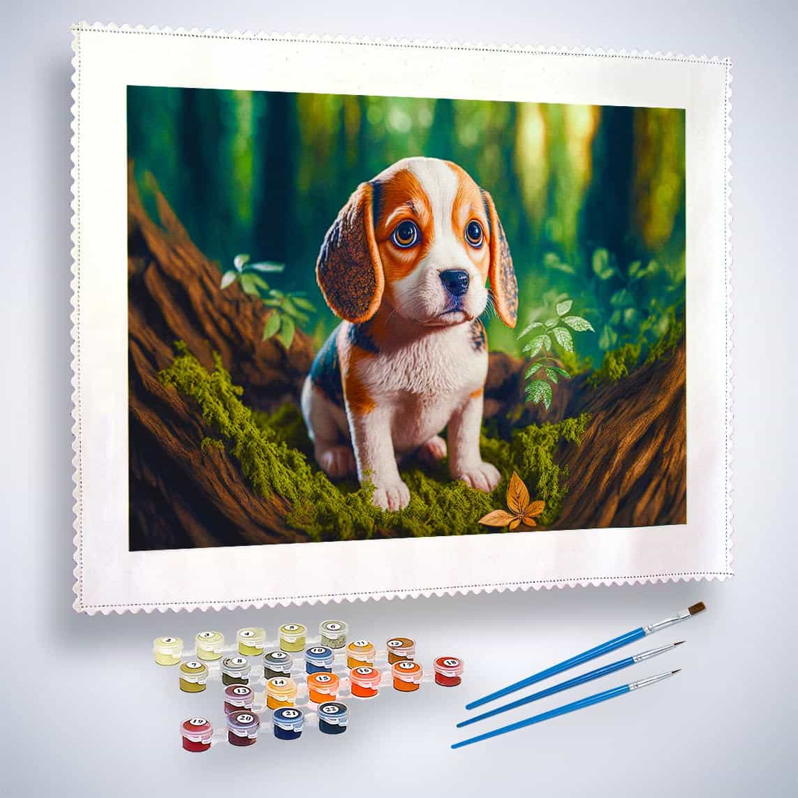 Malen nach Zahlen - Kleiner Welpe, Wald - hochwertige Leinwand - Horizontal, Hund, Tiere