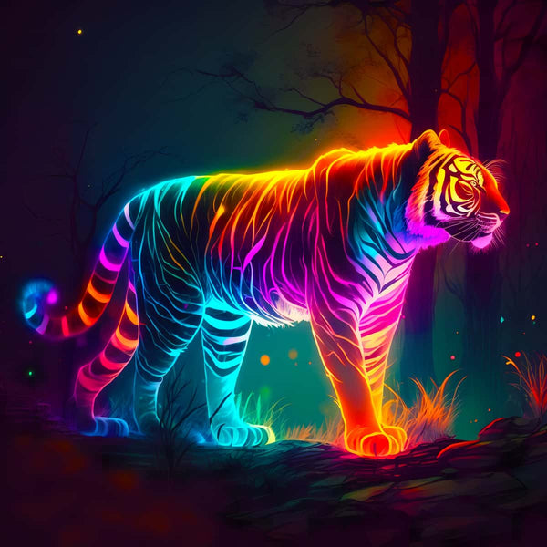 AB Diamond Painting - Neon Tiger in Forest, Paint by Numbers Kit