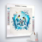 Diamond Painting Kit - Penguins in Ice, with Acrylic Diamonds, Application Pen, and Tweezers, Paint by Numbers Art