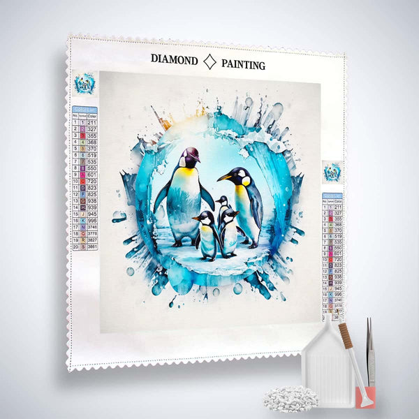 Diamond Painting Kit - Penguins in Ice, with Acrylic Diamonds, Application Pen, and Tweezers, Paint by Numbers Art
