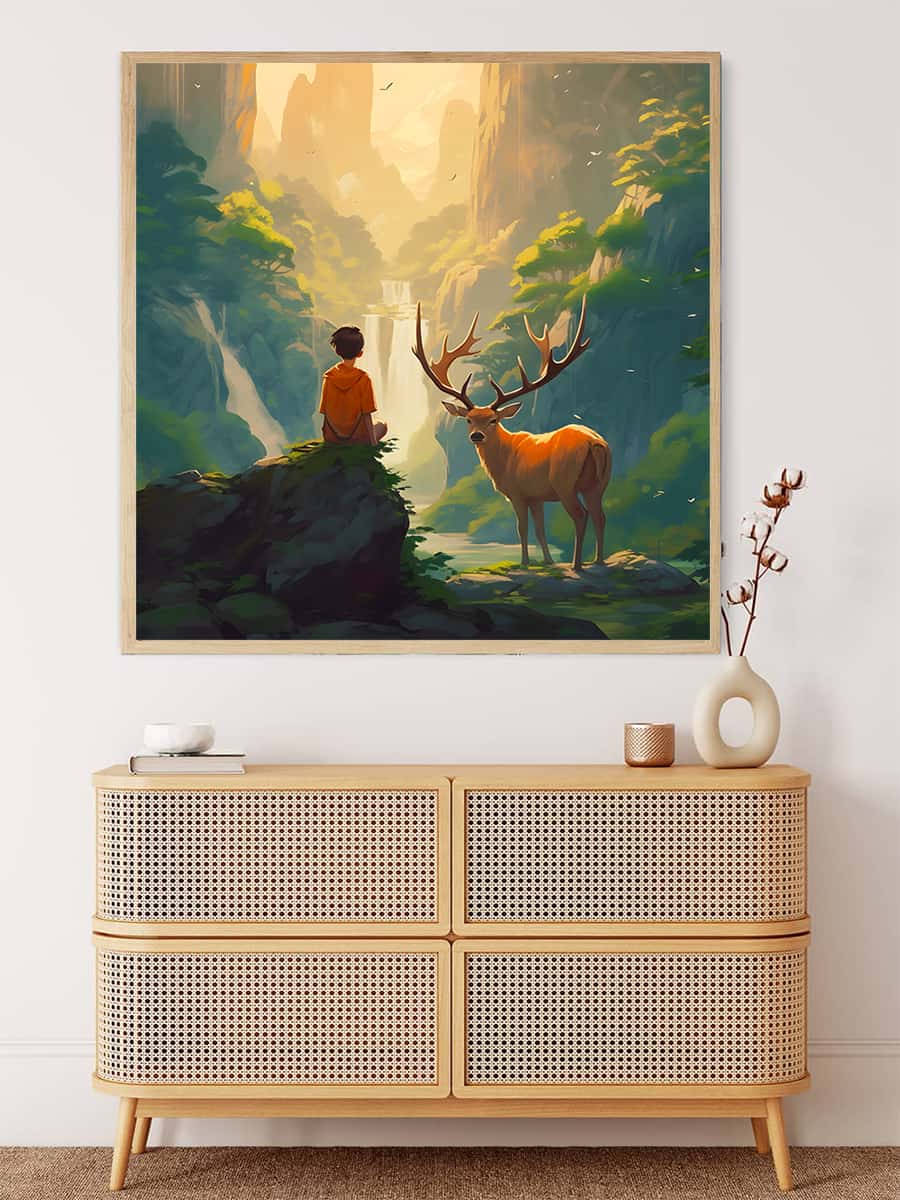 Diamond Painting - Junge mit Hirsch im Wald - gedruckt in Ultra-HD - Hirsch, Neu eingetroffen, Quadratisch, Tiere