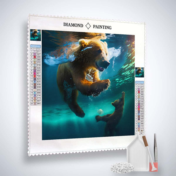 Diamond Painting Kit - Mother Bear with Child in Water Image on Professional Canvas with Paint by Numbers Tools