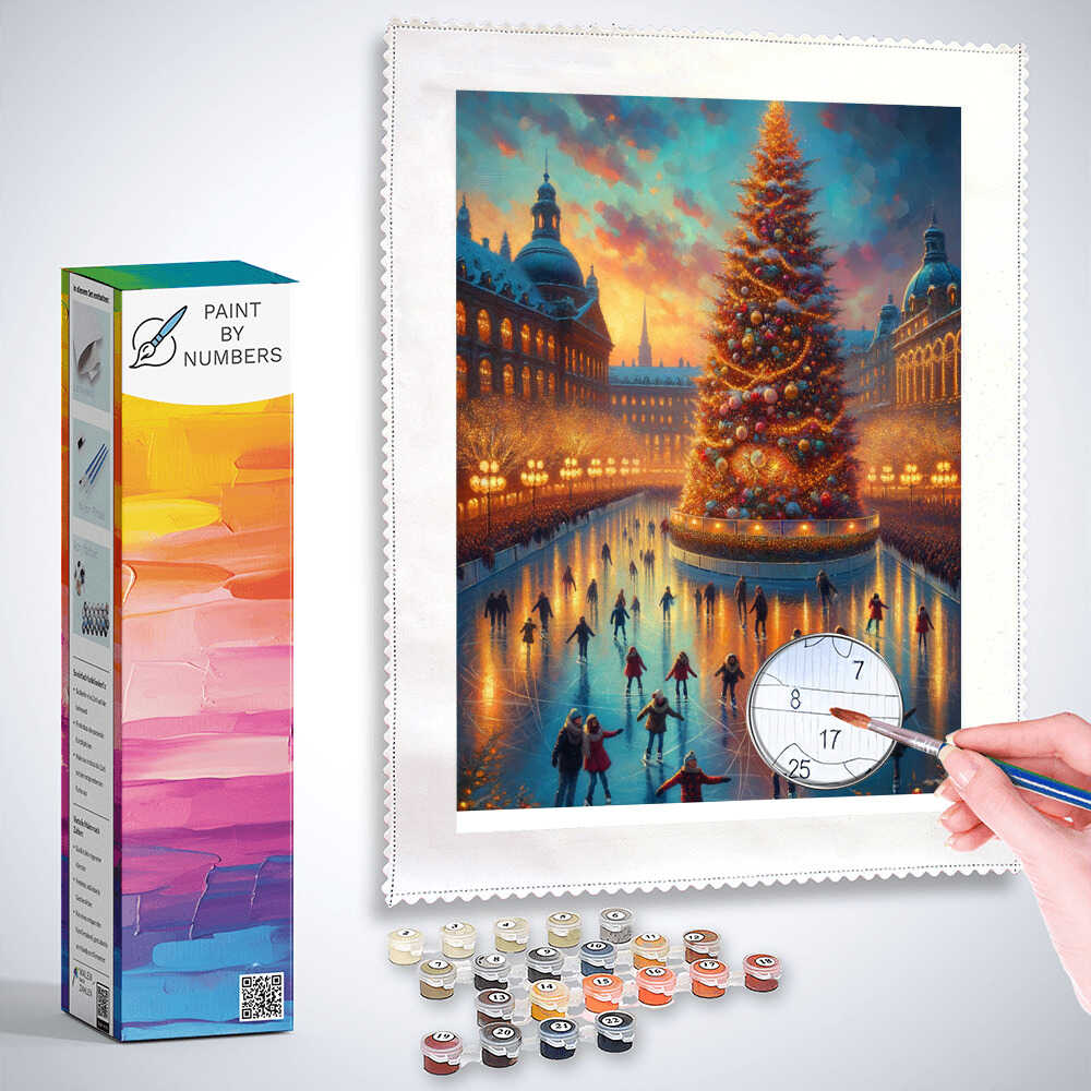 Christmas tree, skating rink - Paint by Numbers