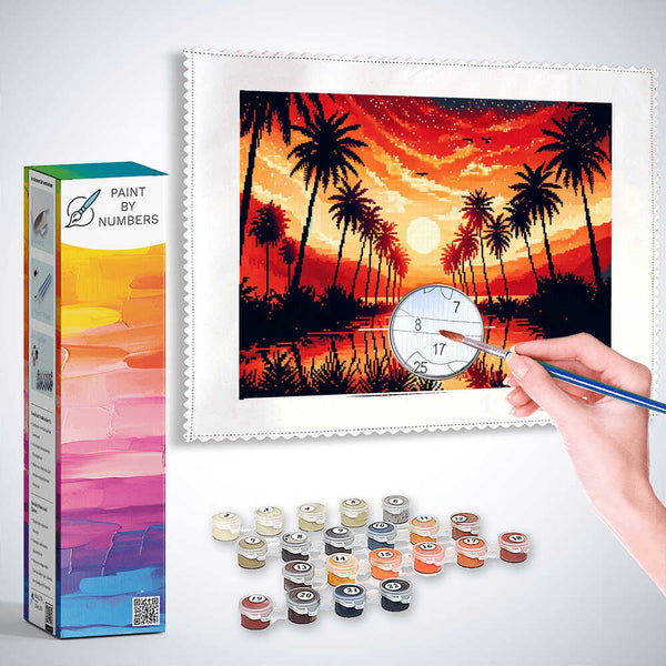 Paint by Numbers - Evening red palm trees