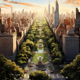 Paint by Numbers - NY Cityscape featuring a stunning view of a sunlit Central Park surrounded by skyscrapers, ideal for adult artists