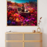 Malen nach Zahlen - Boot im Blumenfluss - hochwertige Leinwand - 170523, Blumen, Neu eingetroffen, Quadratisch, Schiff, Schiffe
