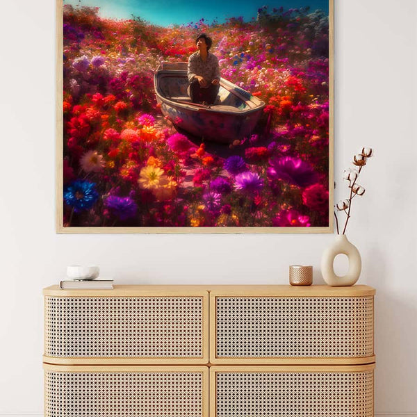 Malen nach Zahlen - Boot im Blumenfluss - hochwertige Leinwand - 170523, Blumen, Neu eingetroffen, Quadratisch, Schiff, Schiffe