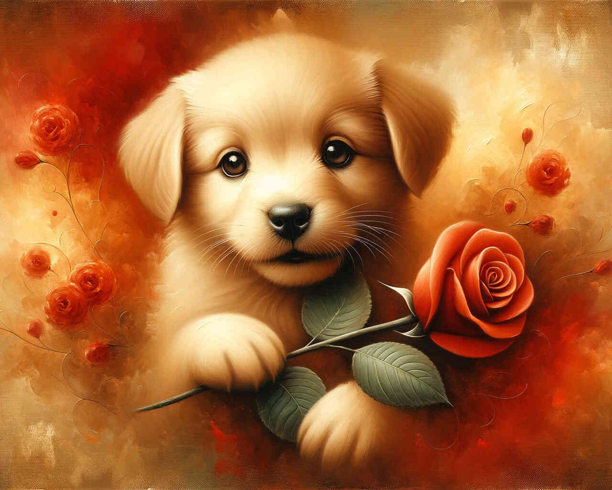 Dog with rose - Paint by Numbers