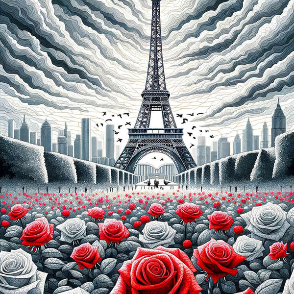 Paint by Numbers - Eiffel Tower with roses
