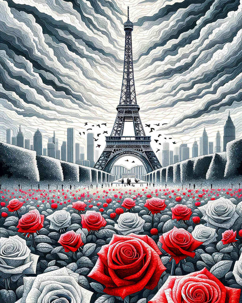 Paint by Numbers - Eiffel Tower with roses