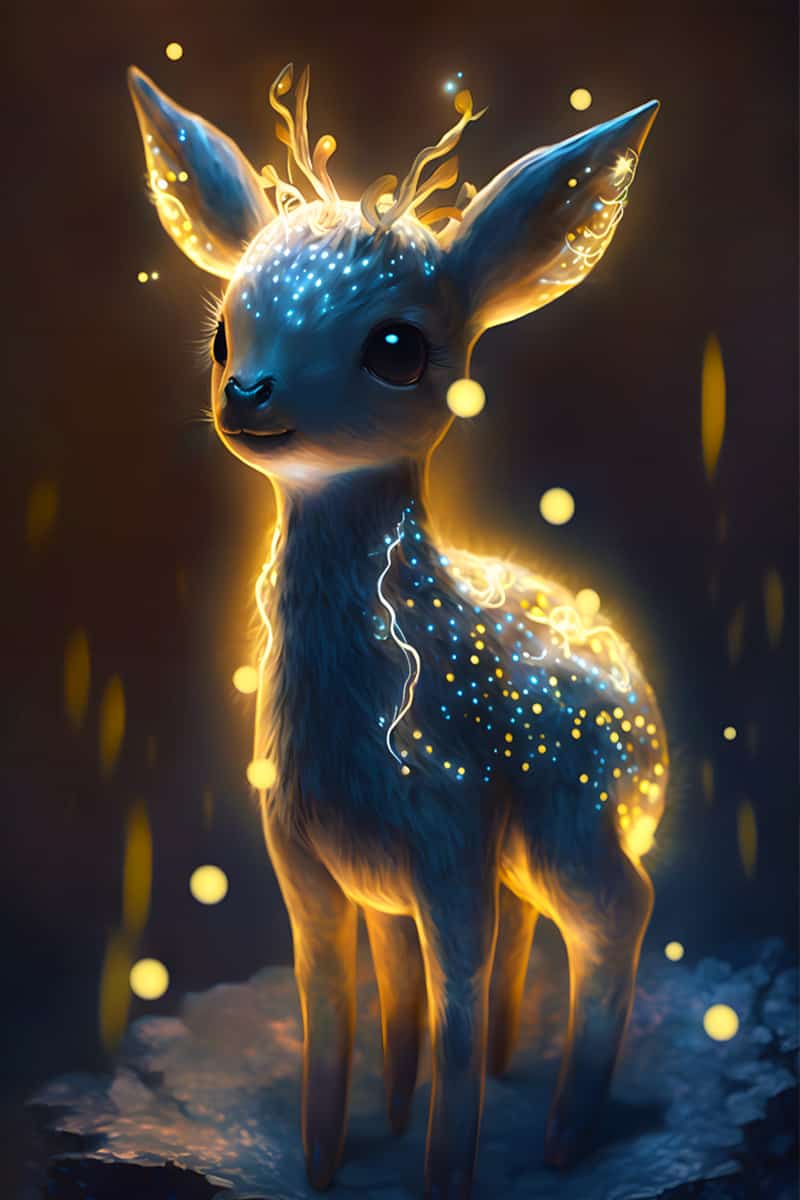 Sparkling Diamond Painting of a Luminous Deer with Glowing Antlers - Paint by Numbers Kit