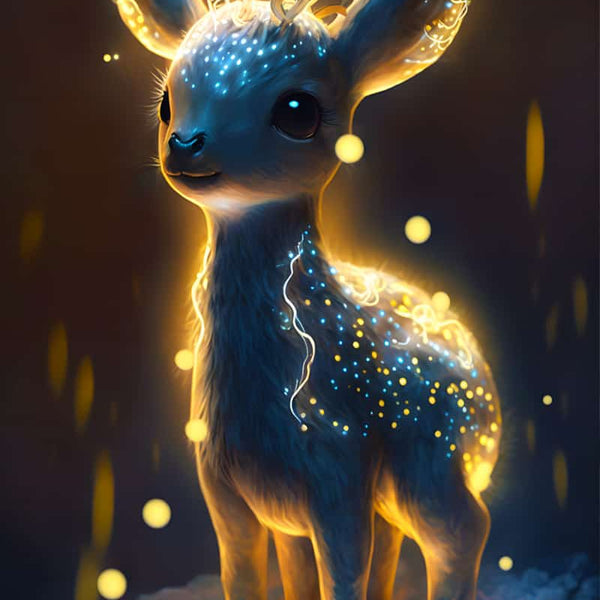 Sparkling Diamond Painting of a Luminous Deer with Glowing Antlers - Paint by Numbers Kit