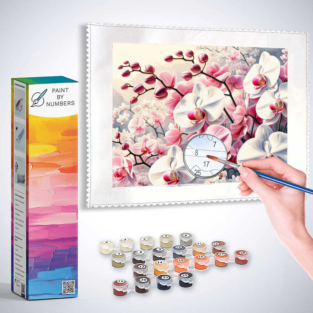 Paint by Numbers - Pink and white orchids