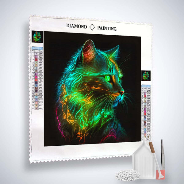 AB Diamond Painting - Cat Neon Green, Paint by Numbers Kit with Included Tools. Sparkling Art on Professional Canvas.