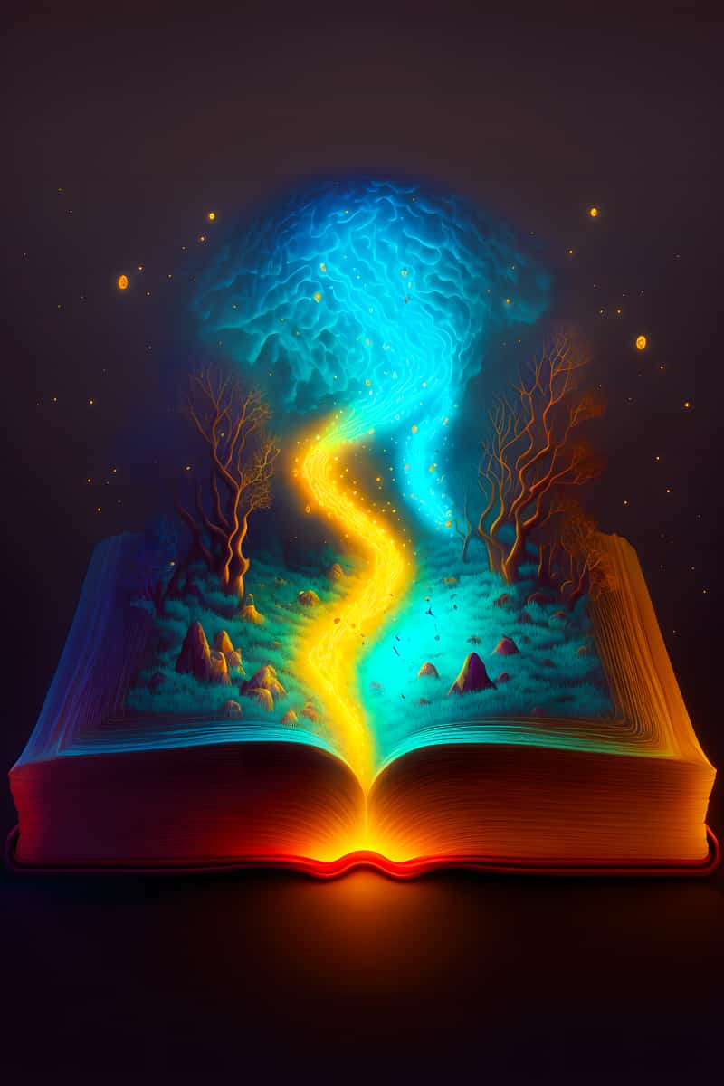 AB Diamond Painting - Magic book with glowing path and trees. Sparkling art for Paint by Numbers enthusiasts.