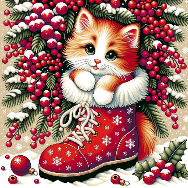 Paint by Numbers - Cat with Christmas Boots