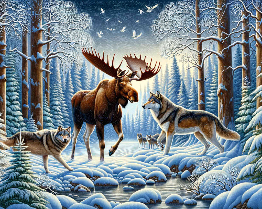 Moose, wolves - Paint by Numbers