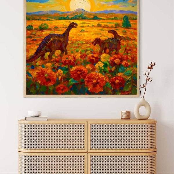 AB Diamond Painting - Dinosaurier auf Blumenfeld - gedruckt in Ultra-HD - AB Diamond, Dinosaurier, Neu eingetroffen, Quadratisch