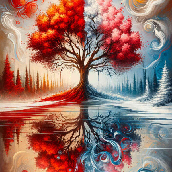 Paint by Numbers - Seasons tree, red tones