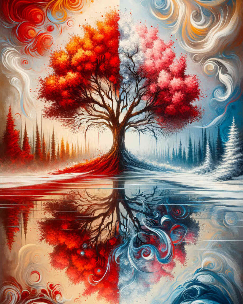 Paint by Numbers - Seasons tree, red tones