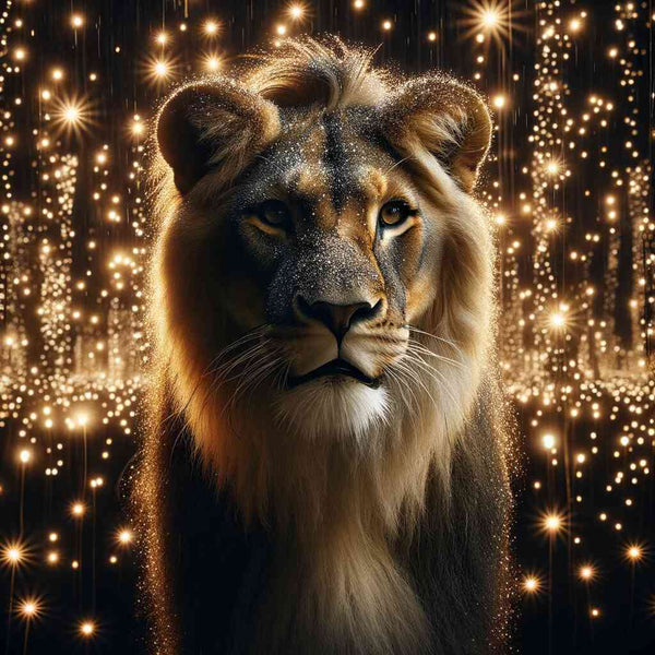 Paint by Numbers - Sternenmähne, majestic lion with a starry fur, blending realism and fantasy for a captivating, awe-inspiring art piece.