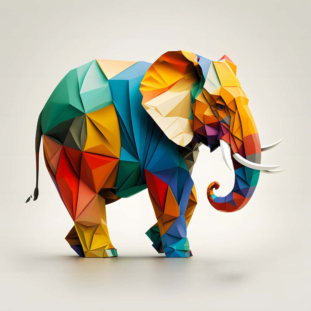 Colorful diamond painting of an elephant Paperart, perfect for Paint by Numbers enthusiasts.