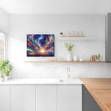 Paint by Numbers - Cosmic Awakening artwork displayed in a modern kitchen, featuring vibrant colors and galaxy-inspired design.