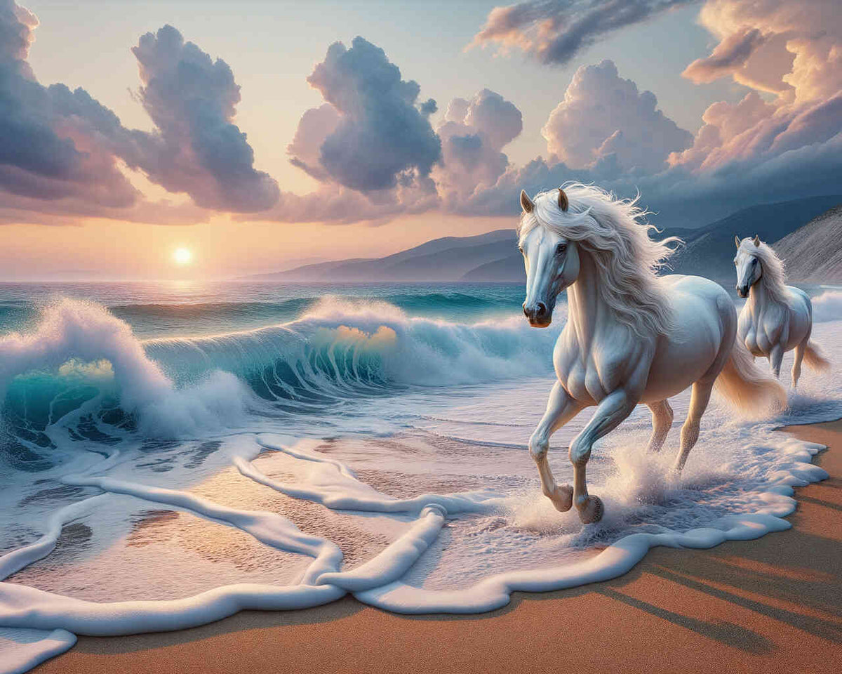 Paint by Numbers - White horses by the sea