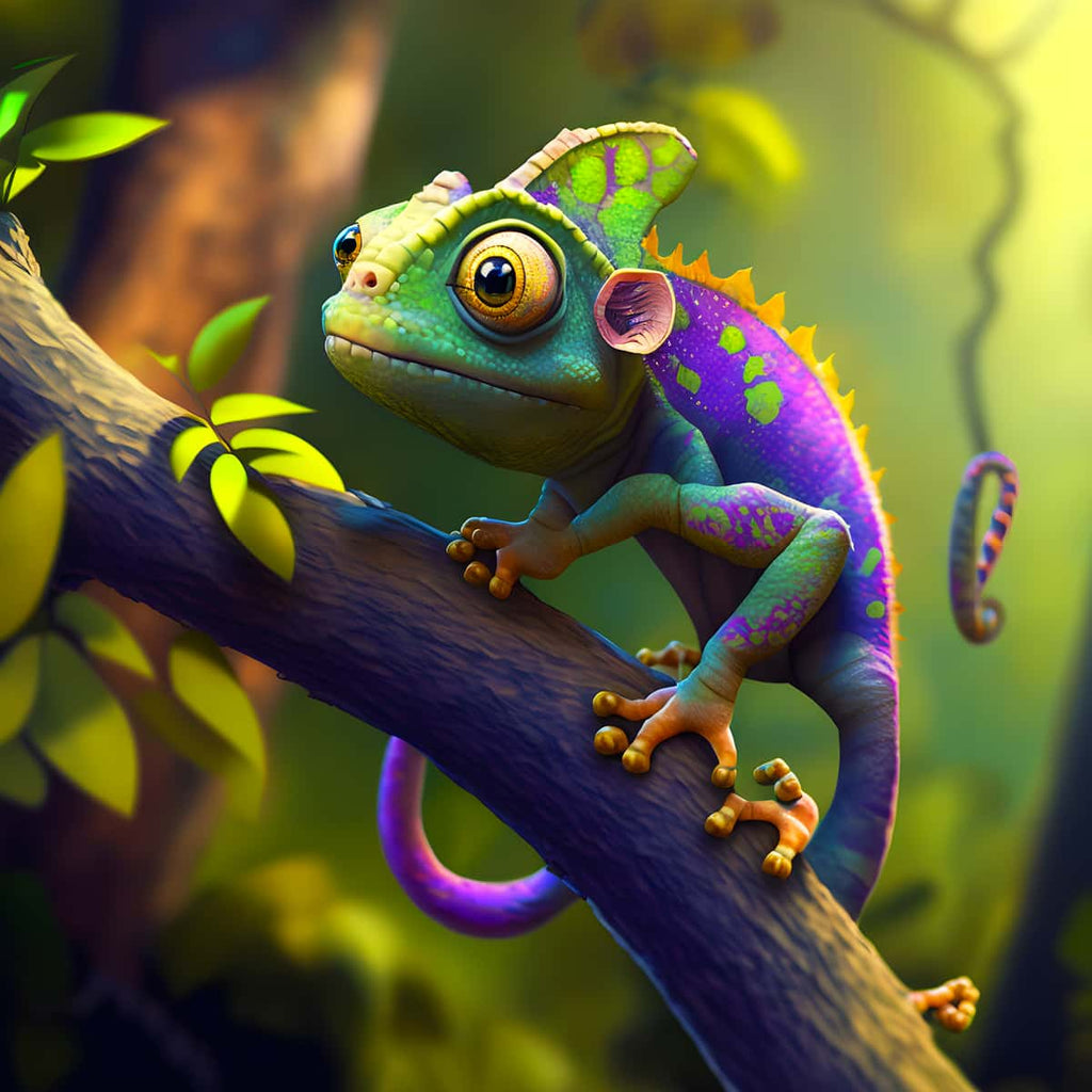 Paint by Numbers - Green chameleon diamond painting kit with enhanced acrylic diamonds and artistic tools