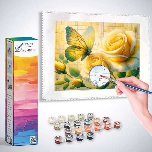 Paint by Numbers - Two Yellow Roses Butterfly
