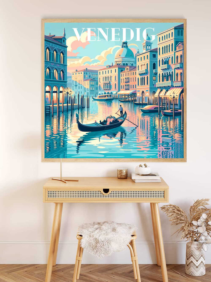 Paint by Numbers - Longing for Venice: pastel pink and turquoise Venice canals with gondola, historic buildings, and dreamy ambiance.
