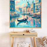 Paint by Numbers - Longing for Venice: pastel pink and turquoise Venice canals with gondola, historic buildings, and dreamy ambiance.