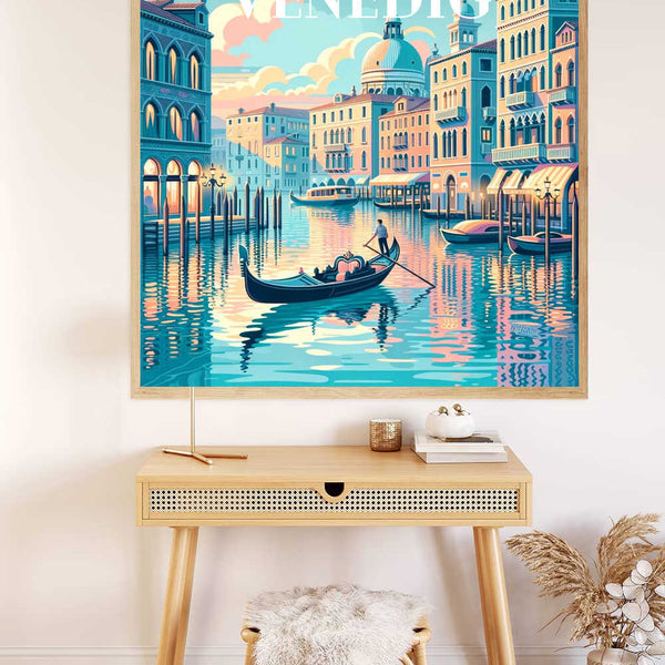 Paint by Numbers - Longing for Venice: pastel pink and turquoise Venice canals with gondola, historic buildings, and dreamy ambiance.