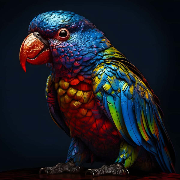 Magnificent bird diamond painting kit with vibrant blue, red, and yellow feathers - perfect for Paint by Numbers enthusiasts.