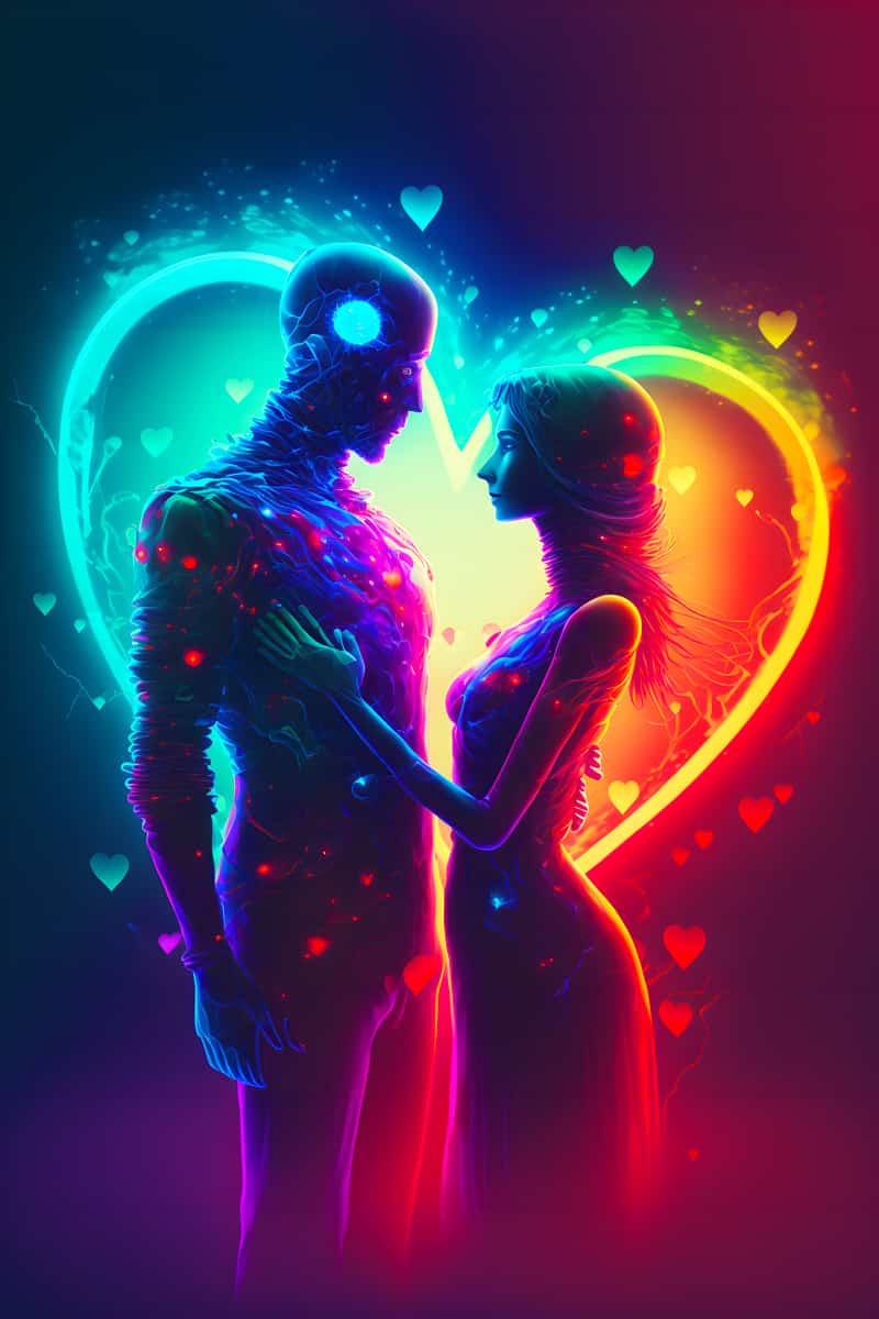 Colorful diamond painting of lovers with a heart backdrop. Paint by Numbers kit including professional canvas and tools.