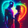 Colorful diamond painting of lovers with a heart backdrop. Paint by Numbers kit including professional canvas and tools.