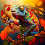 Diamond Painting - Lizard in the forest with vibrant autumn colors, featuring detailed textures and sparkling diamonds, Paint by Numbers kit.