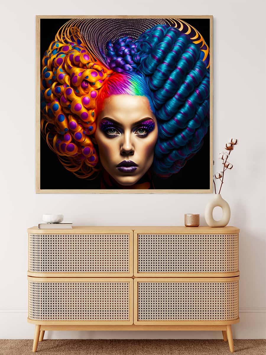 Diamond Painting - Rot Blaue Frisur - gedruckt in Ultra-HD - Menschen, Neu eingetroffen, Quadratisch