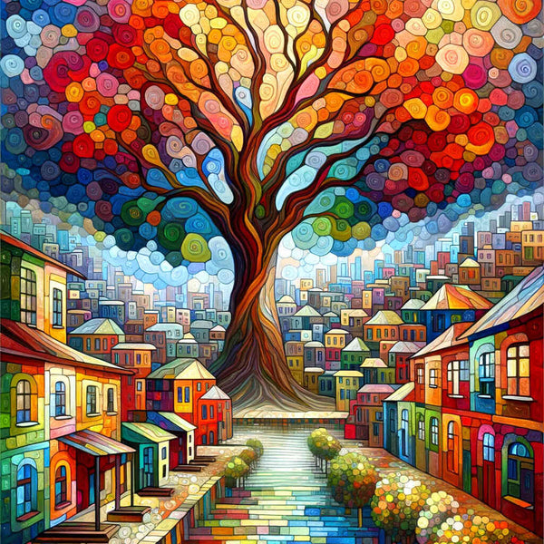 Paint by Numbers - City Around Tree Abstract