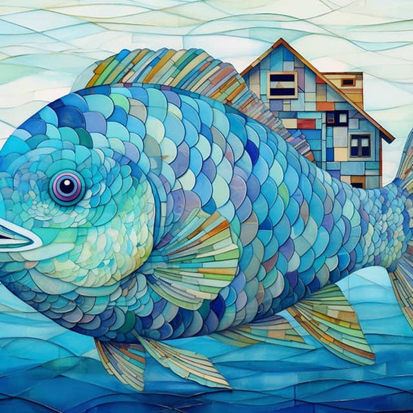 Fisch, Blaue Farben - Malen nach Zahlen - hochwertige Leinwand - Abstrakt, Bestseller, einhorn, fische, horizontal