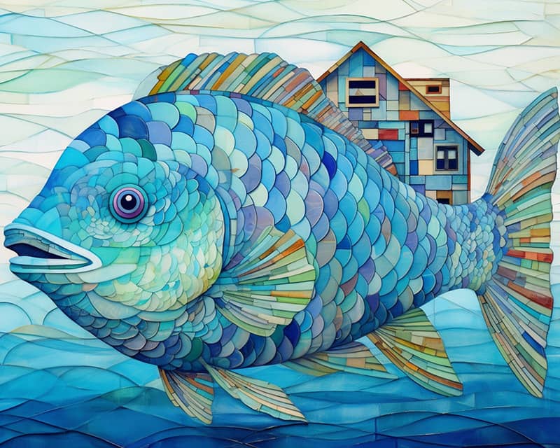 Fisch, Blaue Farben - Malen nach Zahlen - hochwertige Leinwand - Abstrakt, Bestseller, einhorn, fische, horizontal