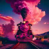 Pink Train Diamond Painting Kit with Enhanced Acrylic Diamonds - Paint by Numbers - Front View of Sparkling Train Design on Professional Canvas