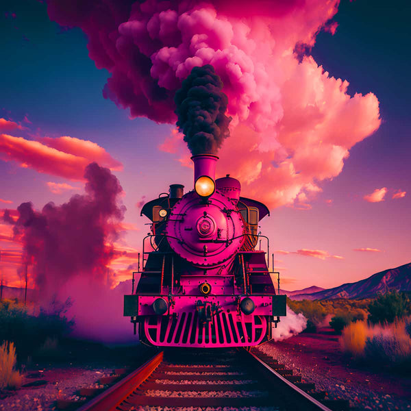 Pink Train Diamond Painting Kit with Enhanced Acrylic Diamonds - Paint by Numbers - Front View of Sparkling Train Design on Professional Canvas